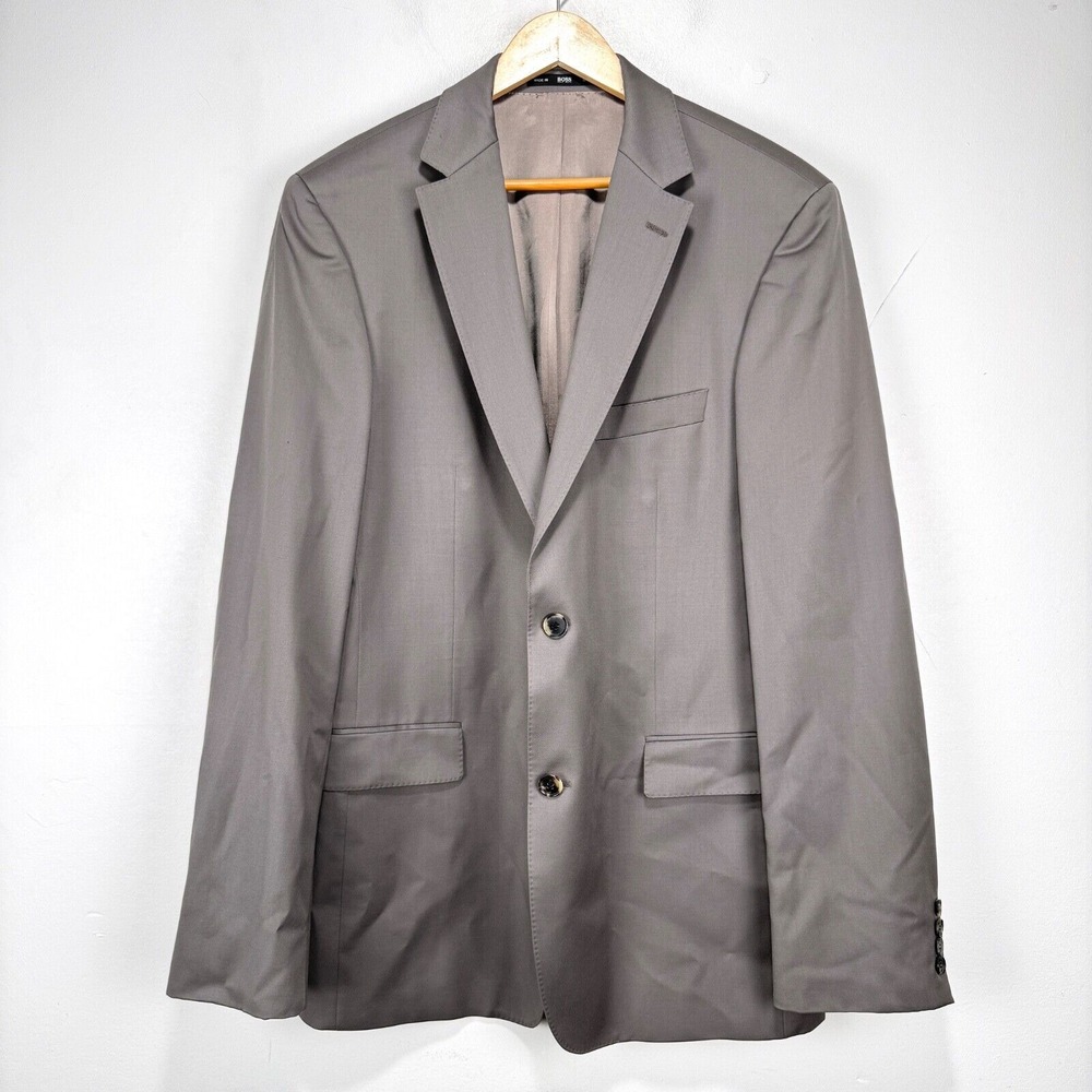 Hugo Boss Pasolini Blazer Sport Coat Men 42L‎ Gray 2 Button Super 100 Wool